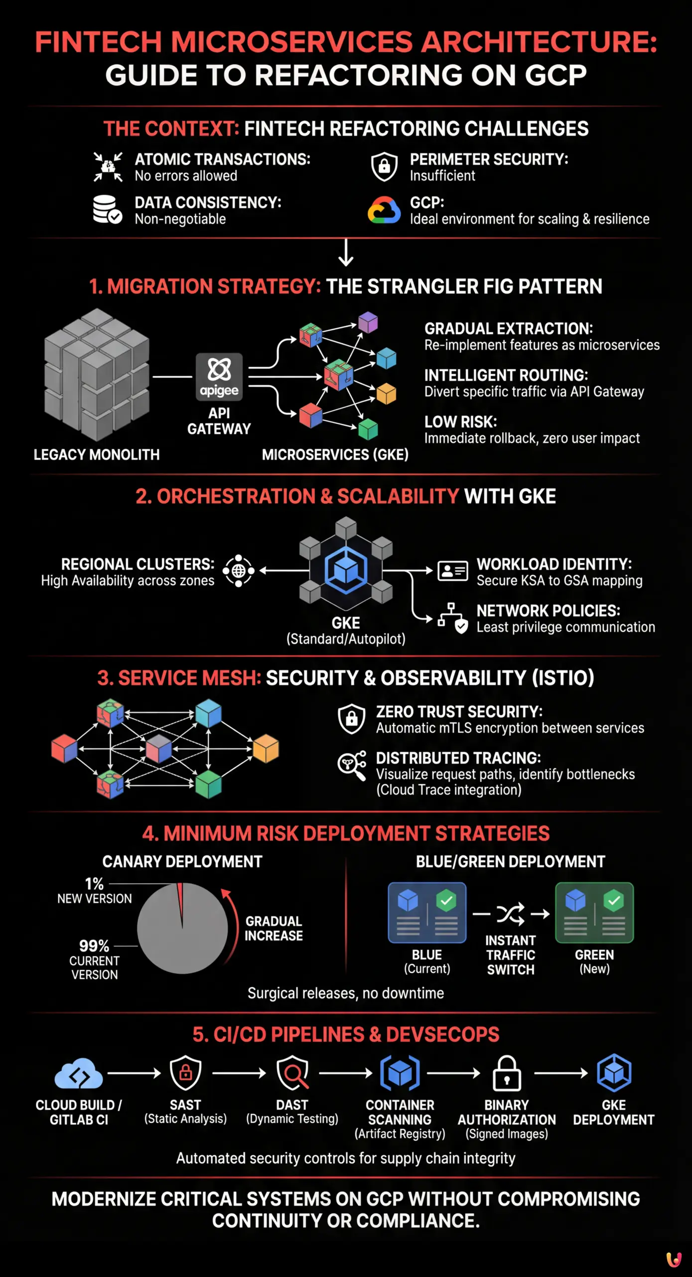 Fintech Microservices Architecture: Guide to Refactoring on GCP - Summary Infographic