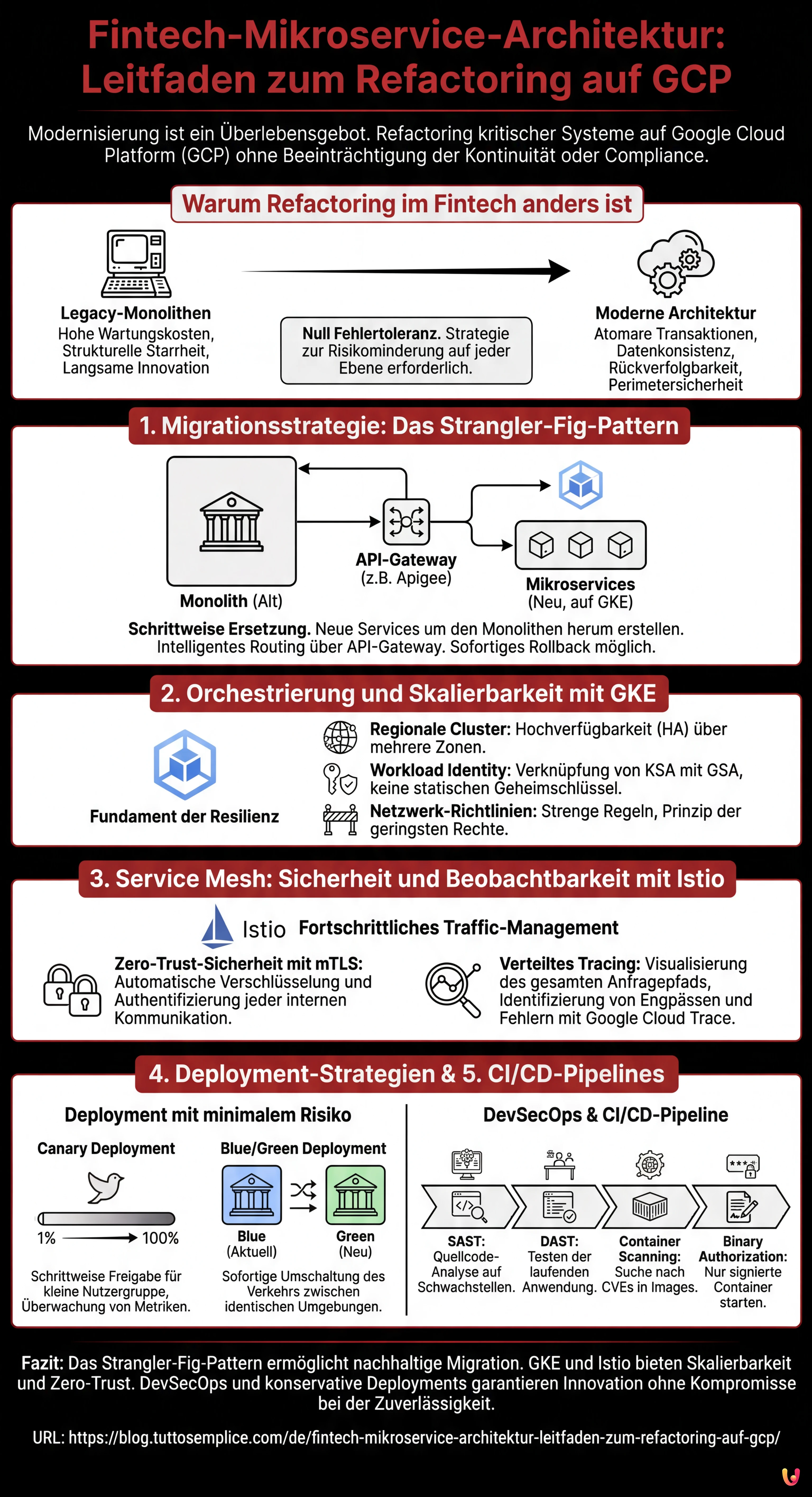 Fintech-Mikroservice-Architektur: Leitfaden zum Refactoring auf GCP - Zusammenfassende Infografik