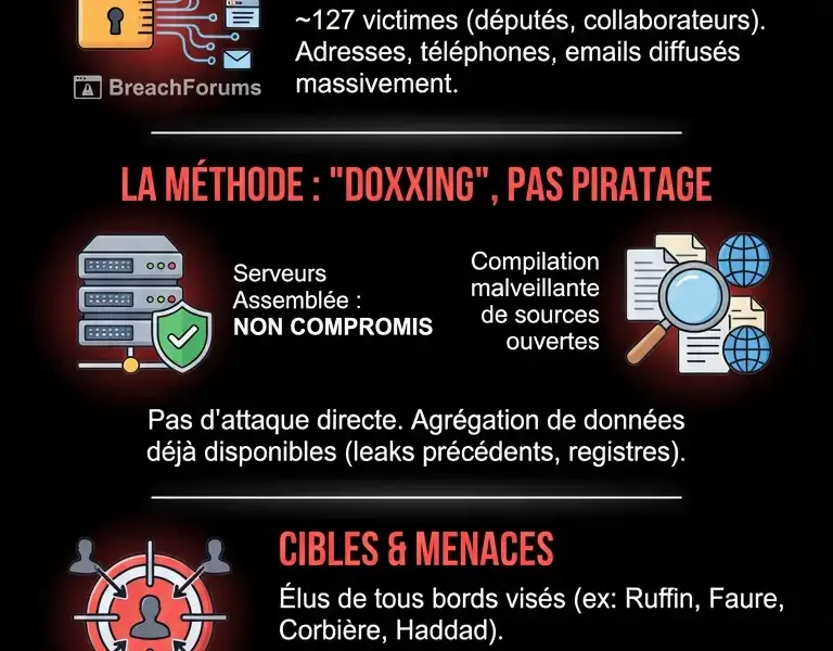 Infografica: Fuite de donn&eacute;es &agrave; l'Assembl&eacute;e : Ya&euml;l Braun-Pivet saisit la justice face &agrave; des faits d'une &laquo; extr&ecirc;me gravit&eacute; &raquo;
