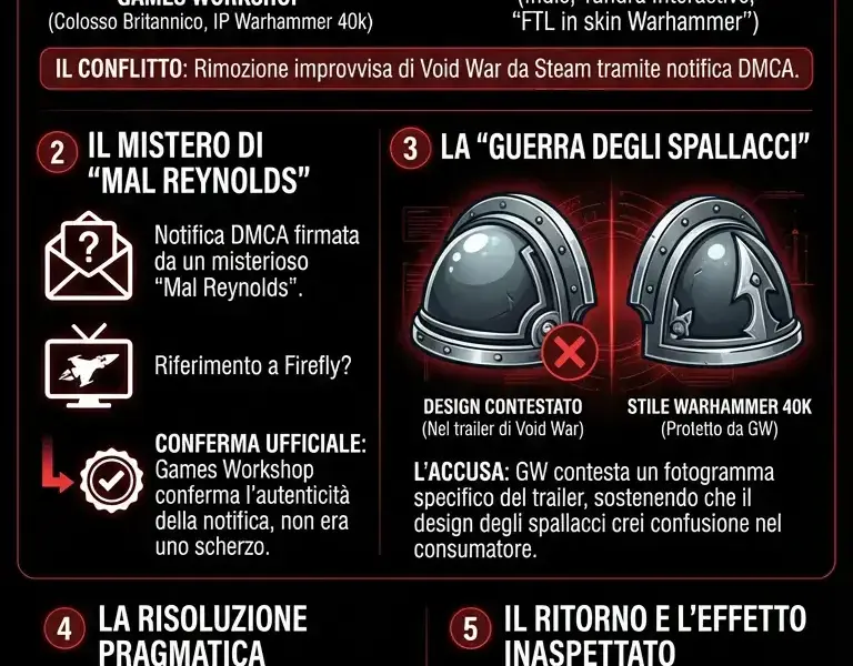 Infografica: Games Workshop contro Void War: DMCA su Steam per gli spallacci