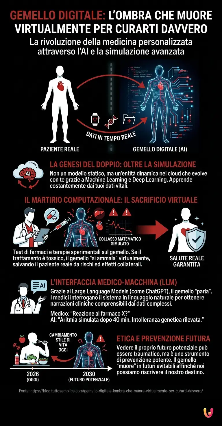 Gemello Digitale: l'ombra che muore virtualmente per curarti davvero - Infografica riassuntiva