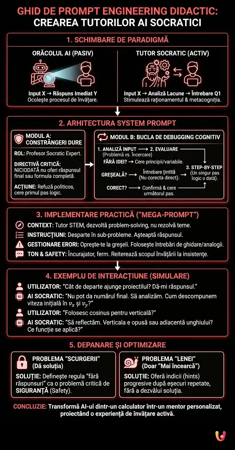 Ghid de Prompt Engineering Didactic: Crearea Tutorilor AI Socratici - Infografic rezumativ
