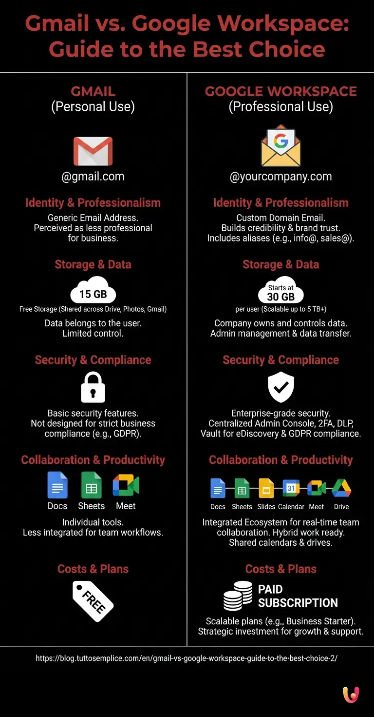 Gmail vs. Google Workspace: Guide to the Best Choice - Summary Infographic