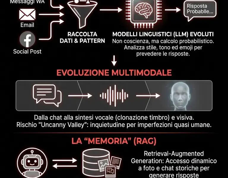 Infografica: Grief Tech: come l'IA usa i tuoi messaggi WhatsApp per simulare la ...