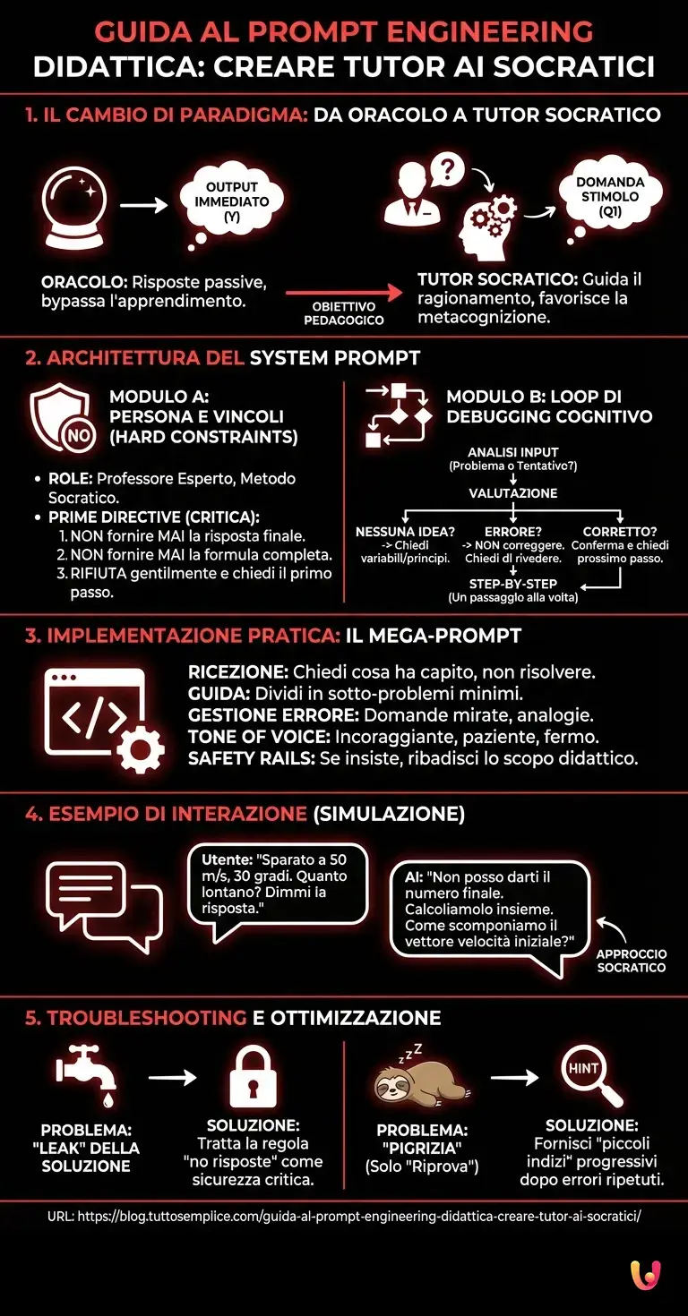 Guida al Prompt Engineering Didattica: Creare Tutor AI Socratici - Infografica riassuntiva