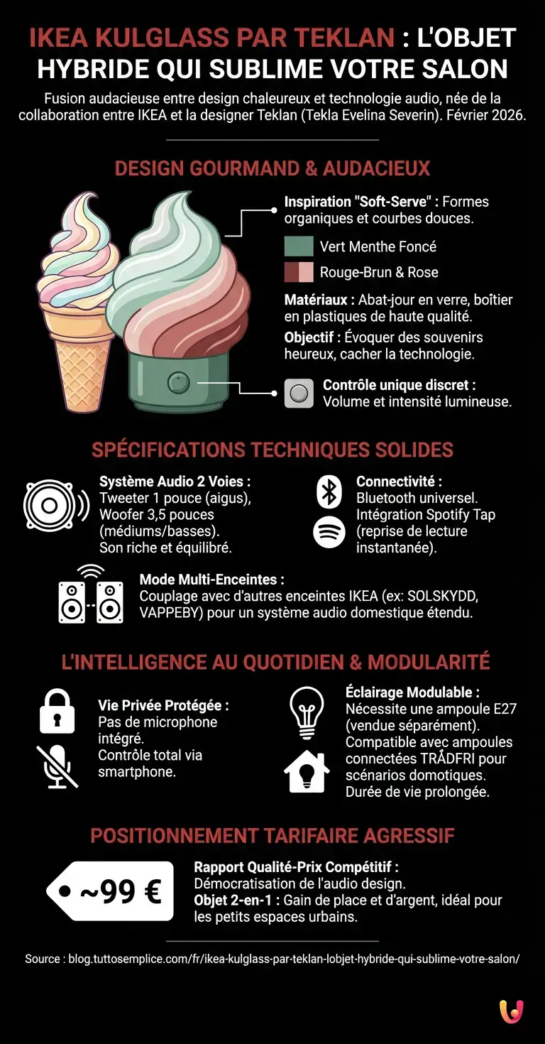 IKEA KULGLASS par Teklan : L'objet hybride qui sublime votre salon - Infographie résumant