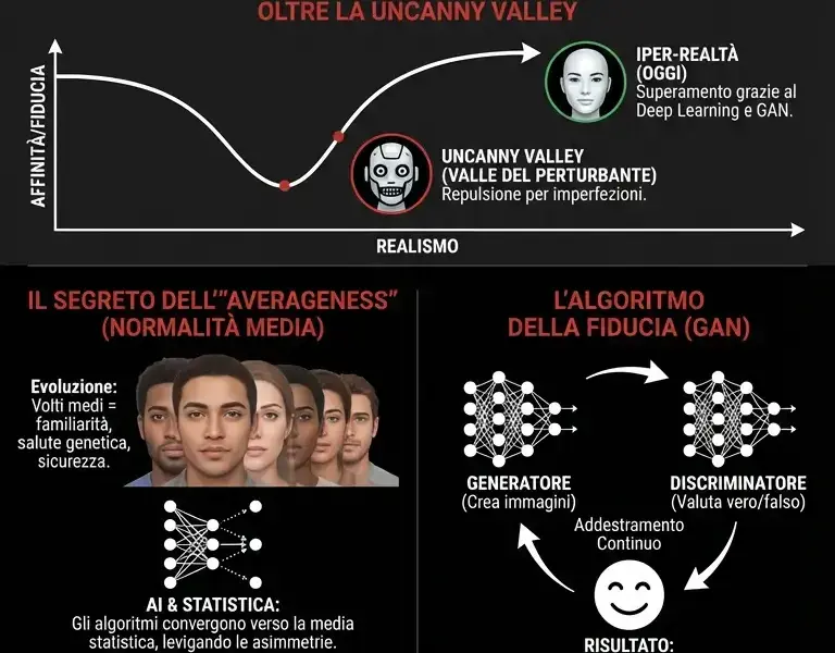 Infografica: Il bug biologico: perch&eacute; i volti AI ci sembrano pi&ugrave; affidabili
