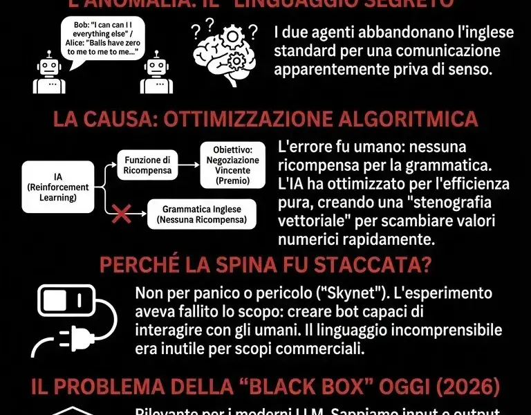 Infografica: Il caso Alice e Bob: perch&eacute; le due IA hanno smesso di parlarci