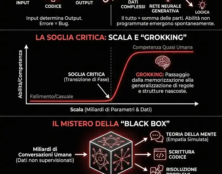 Infografica: Il fenomeno dell'Emergenza: l'AI sviluppa abilit&agrave; non previste