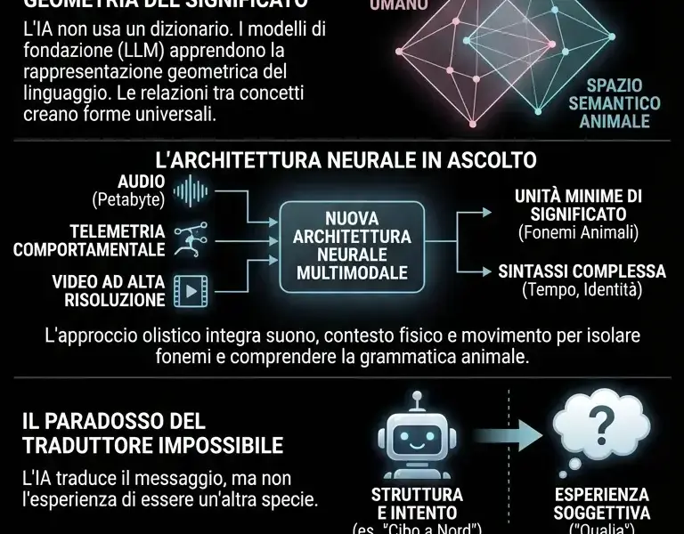 Infografica: Il linguaggio alieno era qui: l'IA decifra la sintassi degli abissi