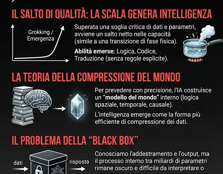 Infografica: Il mistero delle Propriet&agrave; Emergenti: l'IA impara senza istruzioni