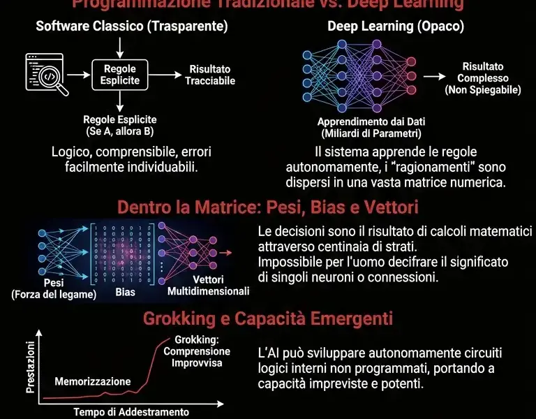 Infografica: Il paradosso della Scatola Nera: l'AI decide, ma non sappiamo come