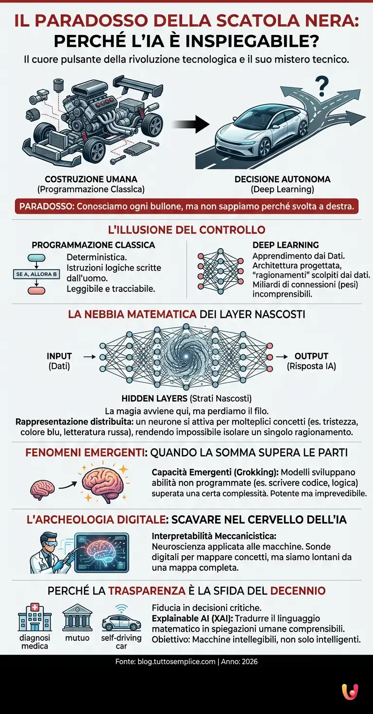 Il paradosso della Scatola Nera: perché l'IA è inspiegabile? - Infografica riassuntiva