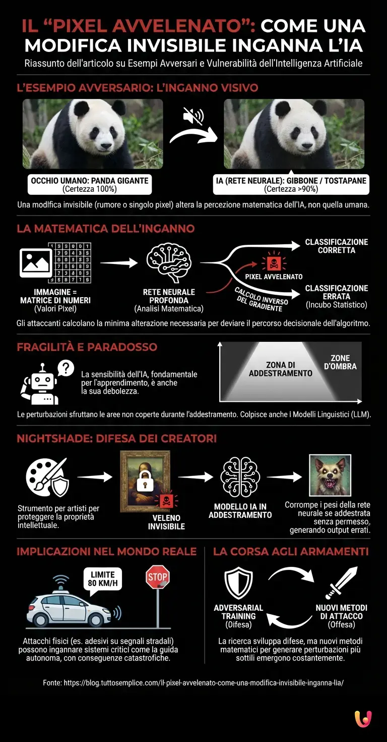 Il 'pixel avvelenato': come una modifica invisibile inganna l'IA - Infografica riassuntiva