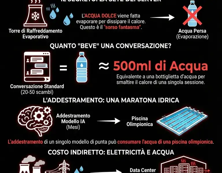 Infografica: Il "sorso fantasma": il costo fisico invisibile di ogni tua domanda