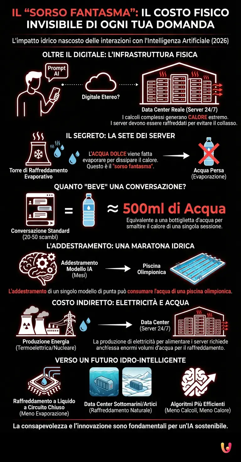 Il "sorso fantasma": il costo fisico invisibile di ogni tua domanda - Infografica riassuntiva