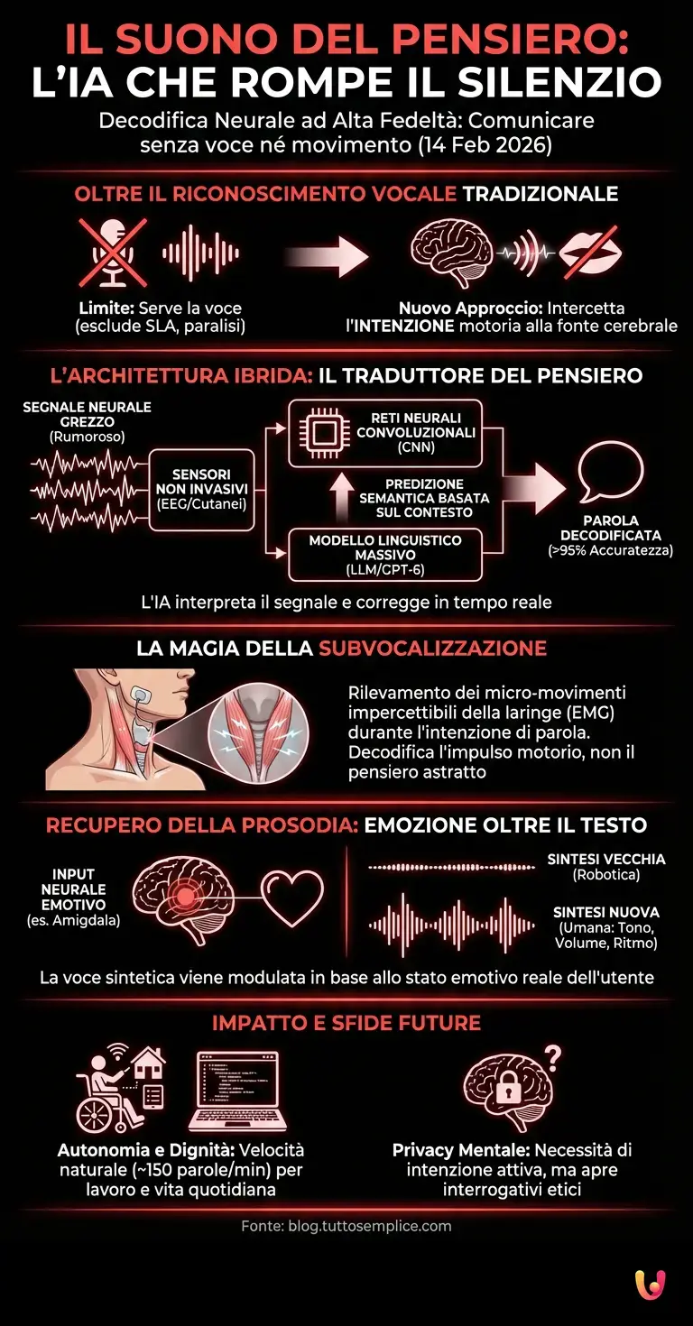 Il suono del pensiero: l'IA che ascolta l'intenzione e rompe il sil... - Infografica riassuntiva
