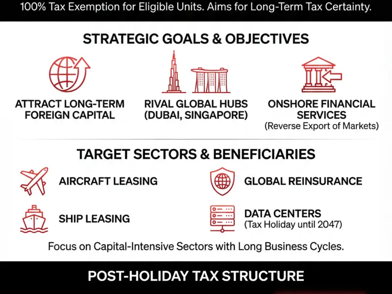 Infografica: India Doubles GIFT City Tax Holiday to 20 Years in 2026 Budget