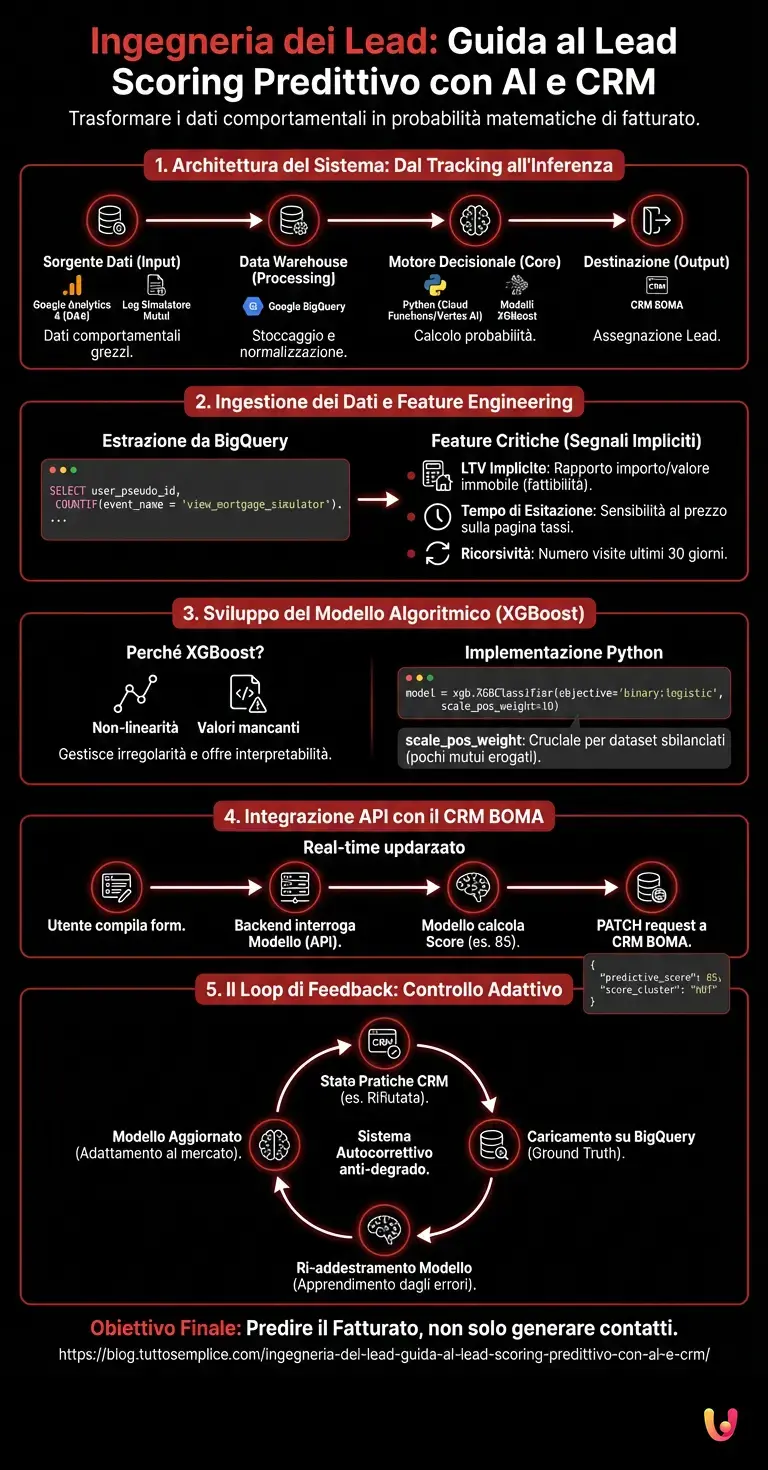 Ingegneria dei Lead: Guida al Lead Scoring Predittivo con AI e CRM - Infografica riassuntiva