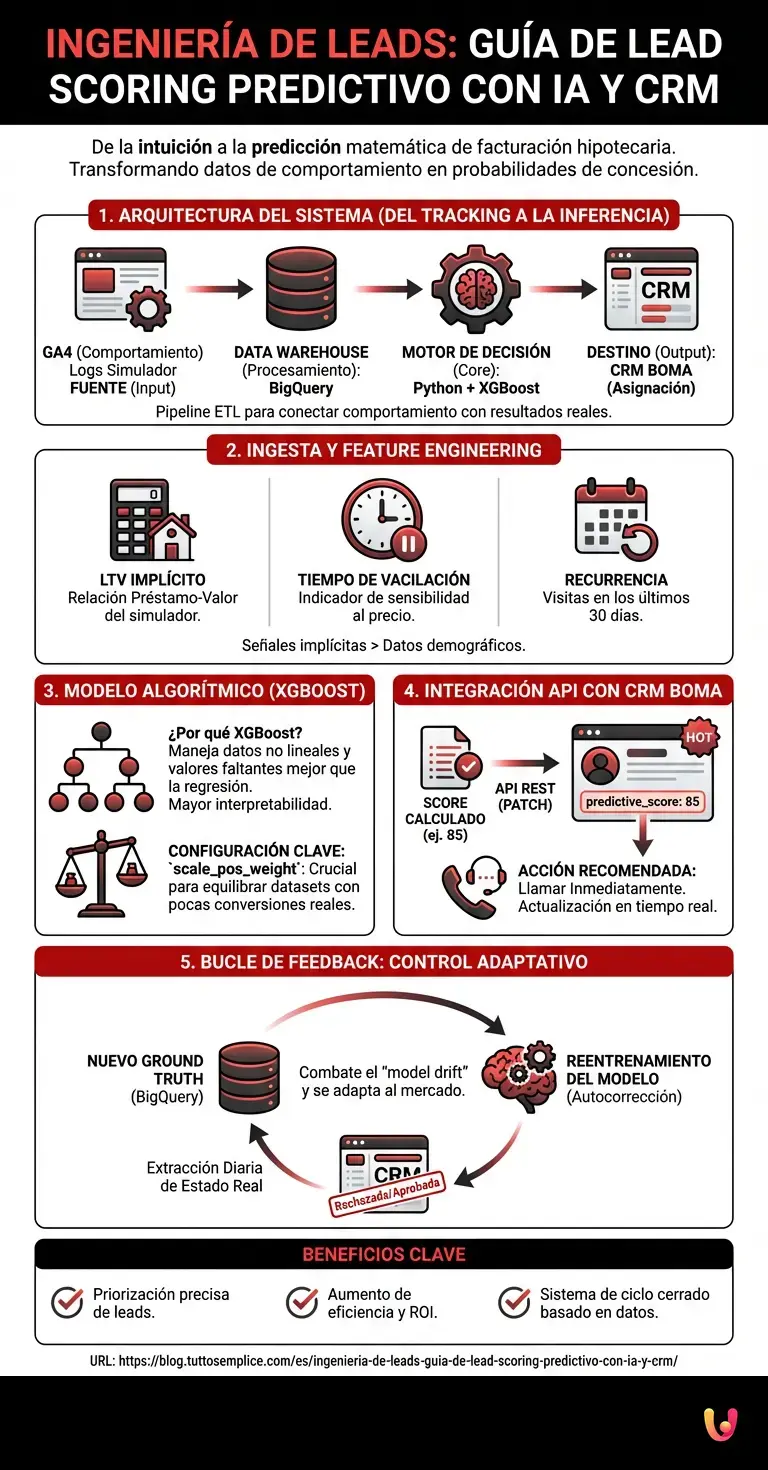 Ingeniería de Leads: Guía de Lead Scoring Predictivo con IA y CRM - Infografía resumen