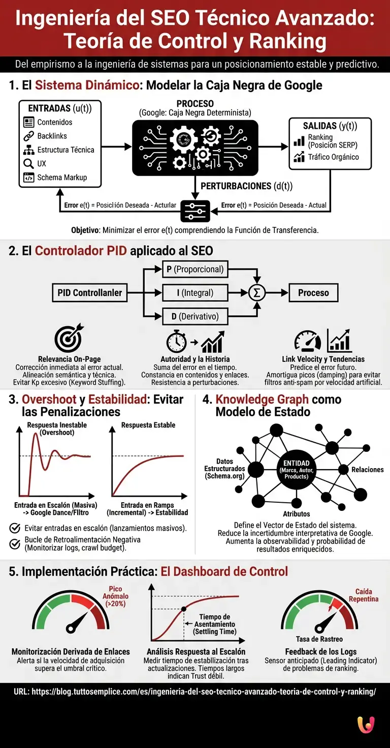Ingeniería del SEO Técnico Avanzado: Teoría de Control y Ranking - Infografía resumen