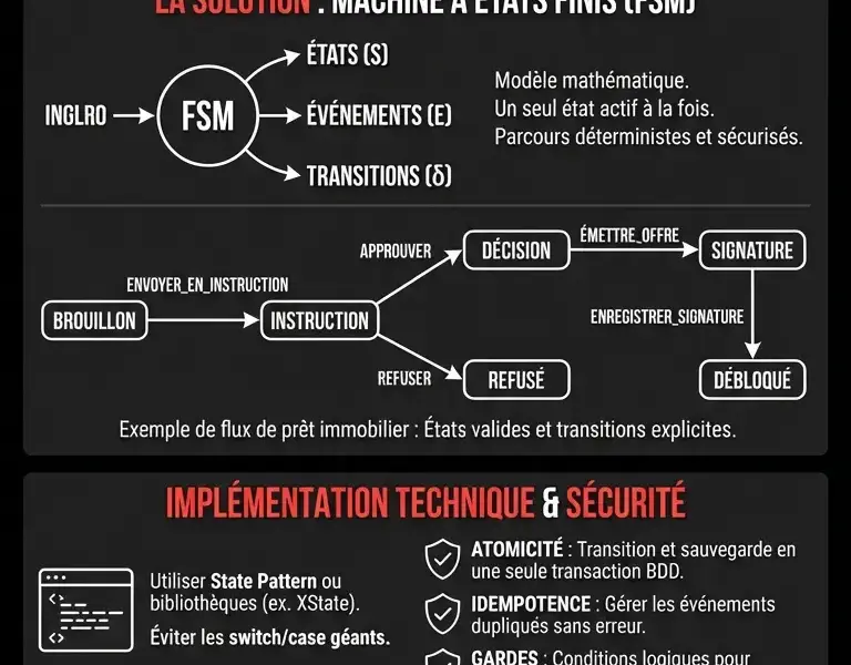Infografica: Ing&eacute;nierie CRM : Machines &agrave; &Eacute;tats Finis pour les Workflows de Pr&ecirc;ts Immobiliers