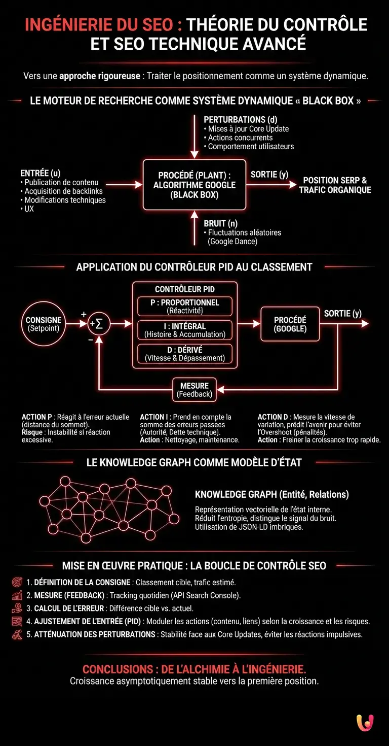 Ing&eacute;nierie du SEO : Th&eacute;orie du Contr&ocirc;le et SEO Technique Avanc&eacute; - Infographie r&eacute;sumant