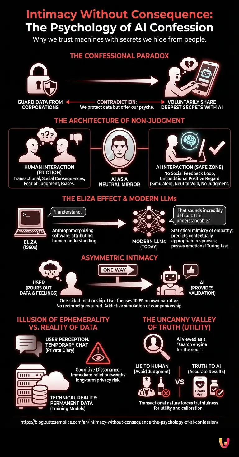 Intimacy Without Consequence: The Psychology of AI Confession - Summary Infographic
