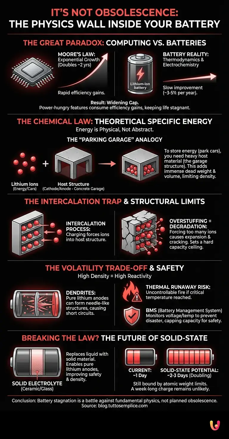 It’s Not Obsolescence: The Physics Wall Inside Your Battery - Summary Infographic