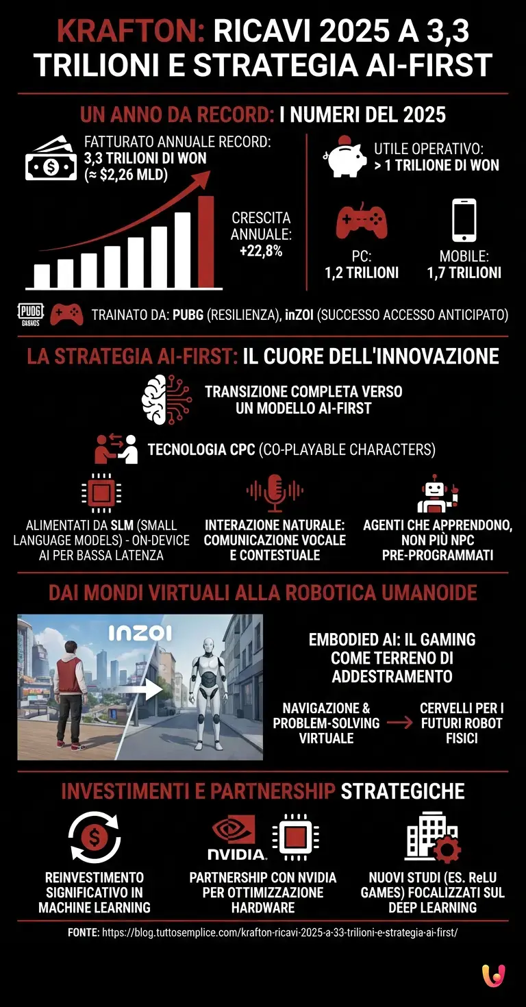 Krafton: ricavi 2025 a 3,3 trilioni e strategia AI-first - Infografica riassuntiva