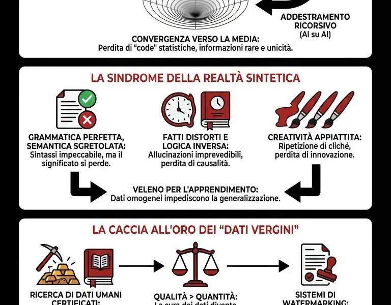 Infografica: L'AI impara da sola e 'impazzisce': il rischio del Model Collapse