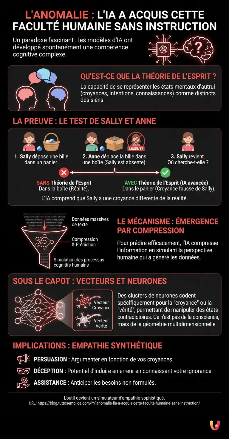 L'anomalie : l'IA a acquis cette facult&eacute; humaine sans instruction - Infographie r&eacute;sumant