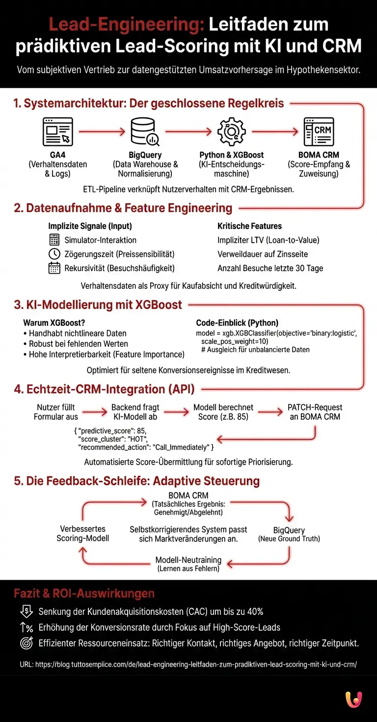 Lead-Engineering: Leitfaden zum prädiktiven Lead-Scoring mit KI und CRM - Zusammenfassende Infografik