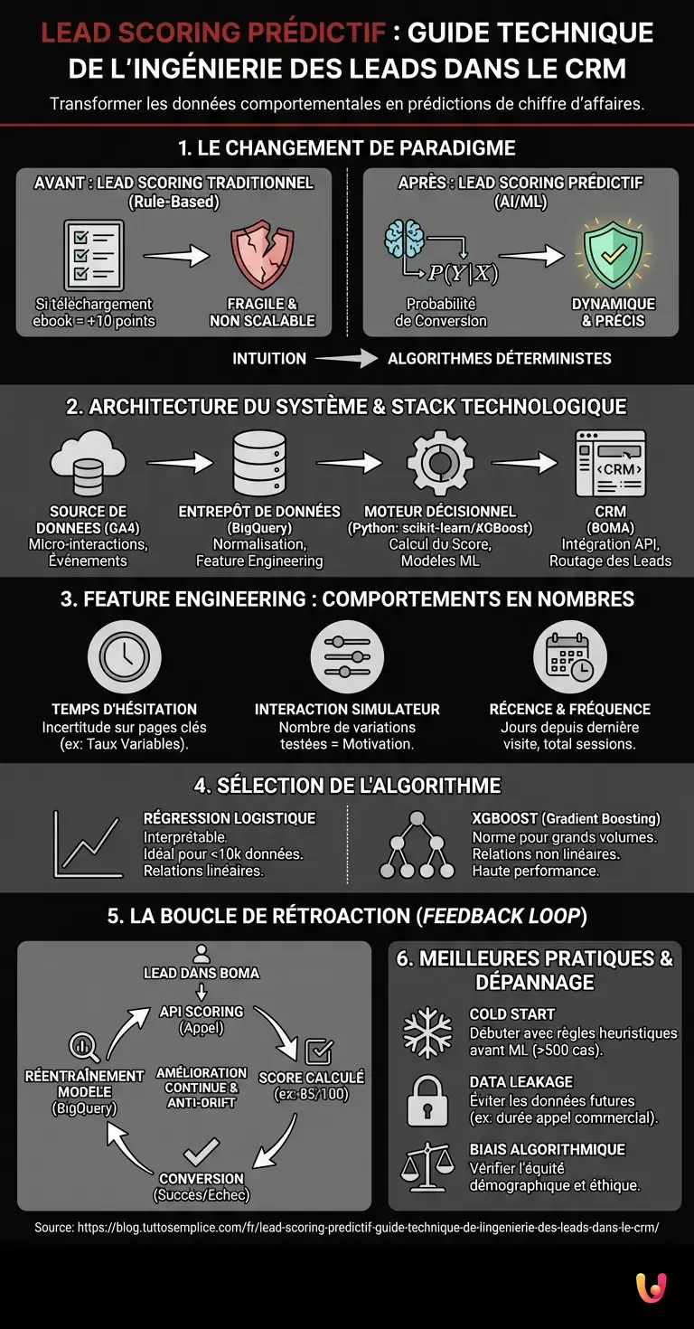 Lead Scoring Prédictif : Guide Technique de l'Ingénierie des Leads dans le CRM - Infographie résumant