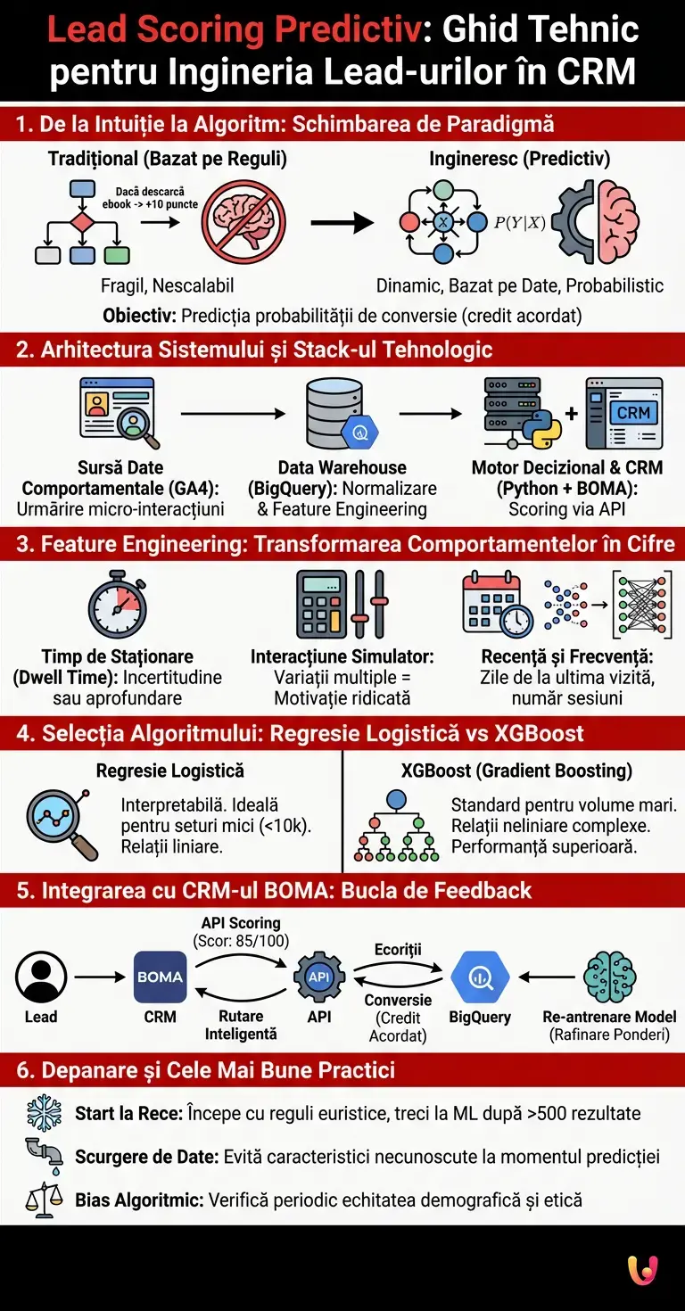Lead Scoring Predictiv: Ghid Tehnic pentru Ingineria Lead-urilor &icirc;n CRM - Infografic rezumativ