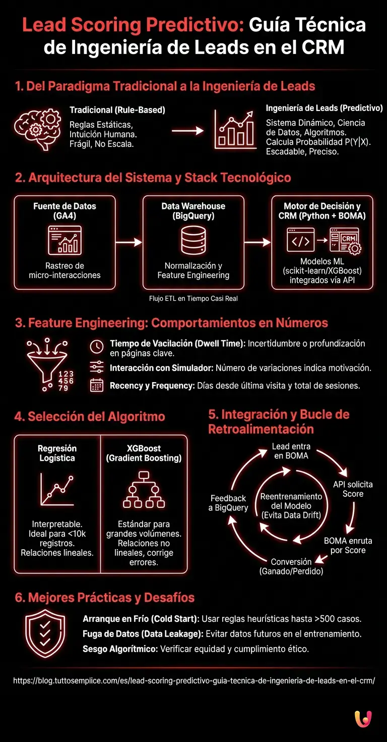Lead Scoring Predictivo: Gu&iacute;a T&eacute;cnica de Ingenier&iacute;a de Leads en el CRM - Infograf&iacute;a resumen