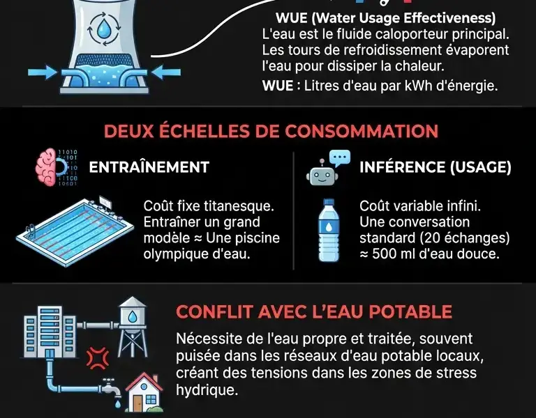 Infografica: L'IA a soif : la ressource critique cach&eacute;e derri&egrave;re le Cloud