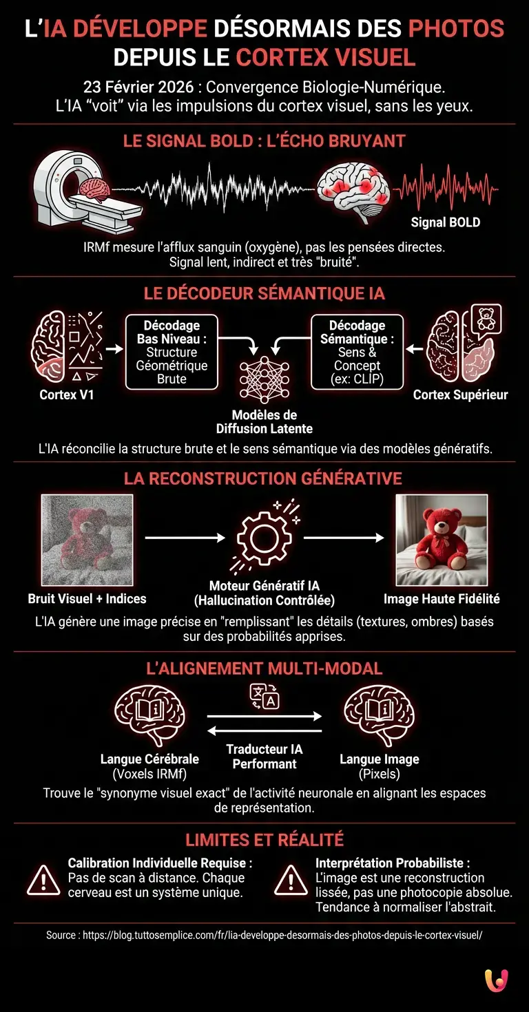 L'IA d&eacute;veloppe d&eacute;sormais des photos depuis le cortex visuel - Infographie r&eacute;sumant