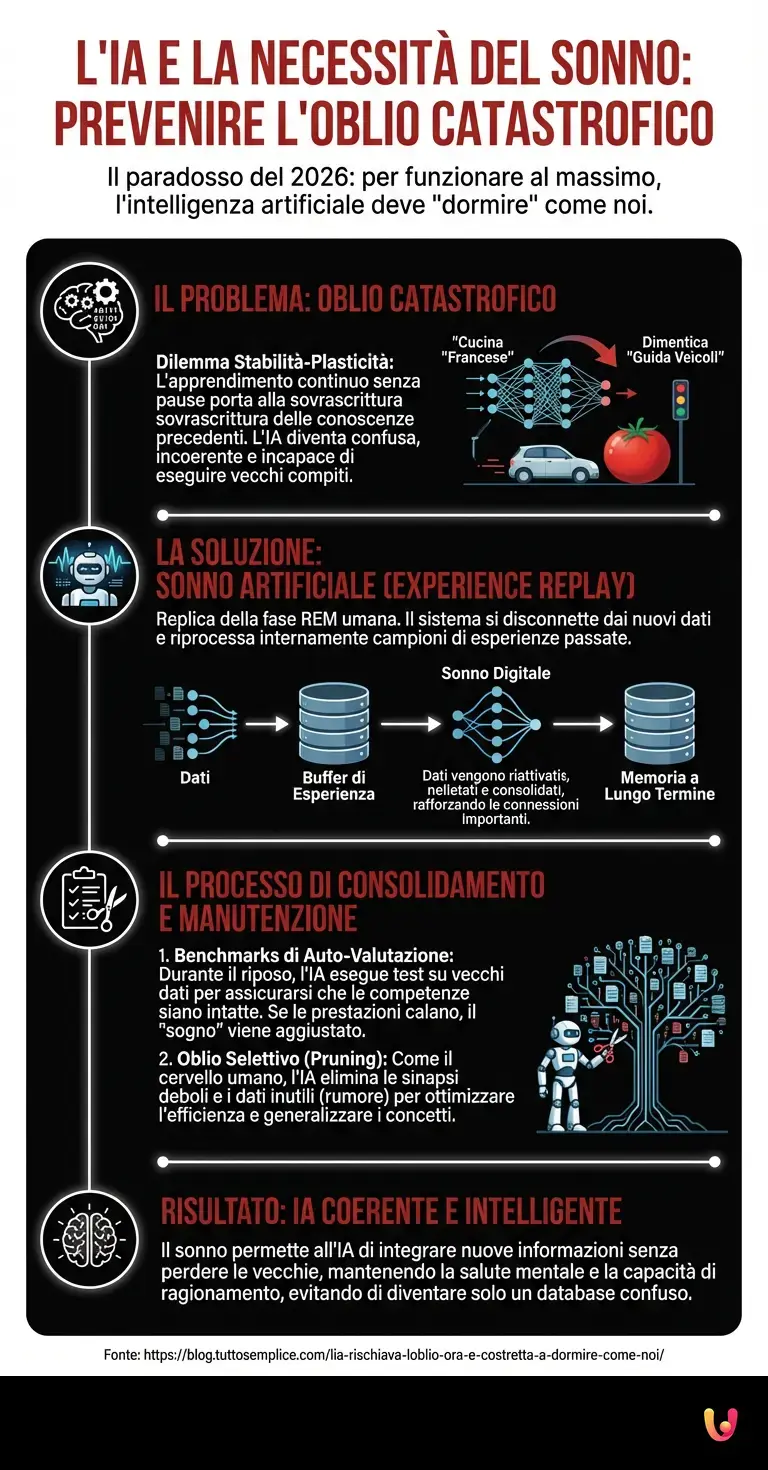 L'IA rischiava l'oblio: ora &egrave; costretta a dormire come noi - Infografica riassuntiva