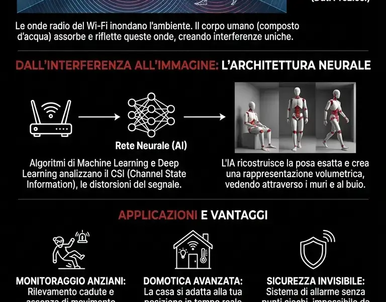 Infografica: L'IA trasforma il tuo Wi-Fi in un radar: ti vede attraverso i muri