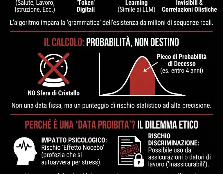 Infografica: Life2vec e la data proibita: l'IA che calcola la tua fine