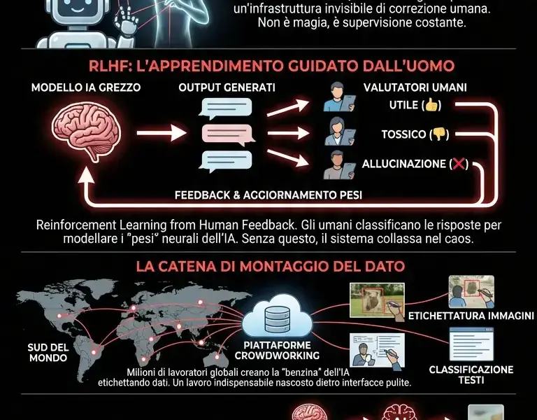 Infografica: L'illusione del Turco Meccanico: chi muove davvero l'IA moderna