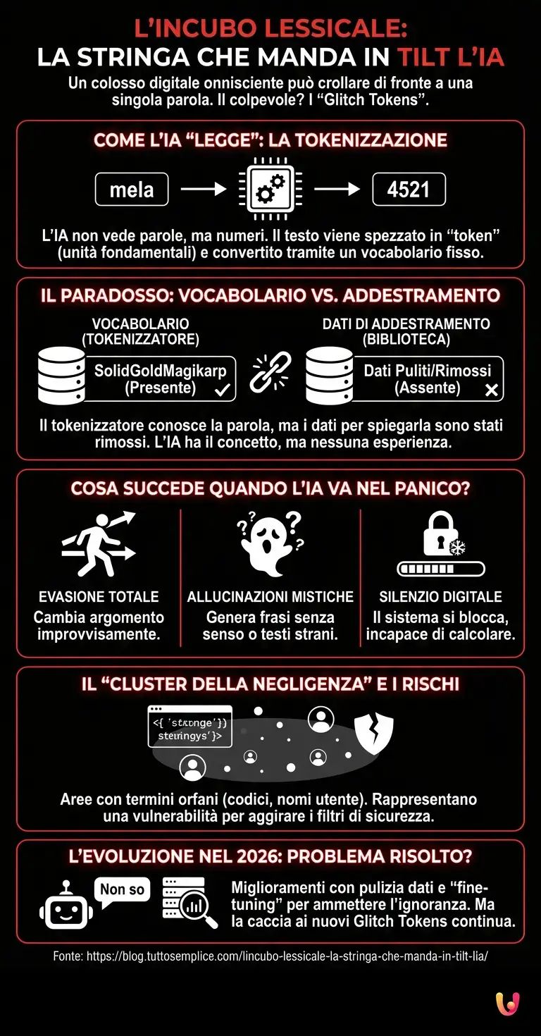 L'incubo lessicale: la stringa che manda in tilt l'IA - Infografica riassuntiva