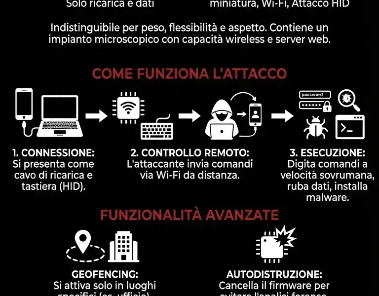 Infografica: L'inganno perfetto: il cavo identico all'originale che ti spia