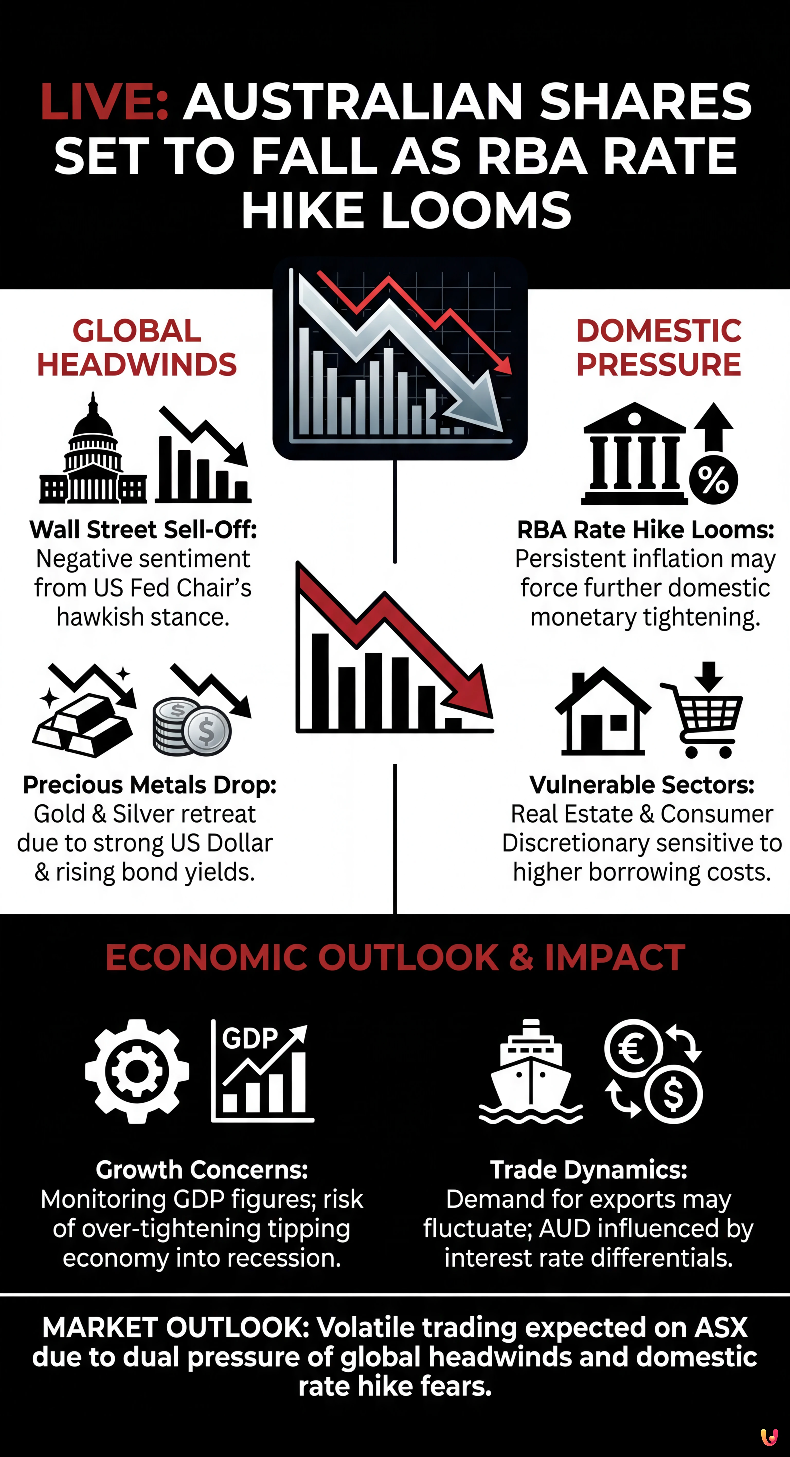 Live: Australian shares set to fall as RBA rate hike looms - Summary Infographic