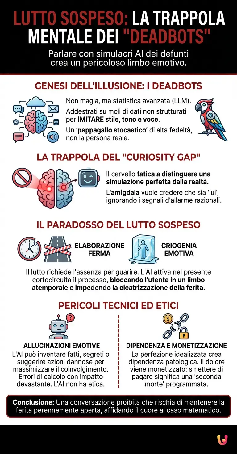 Lutto sospeso: la trappola mentale di parlare con chi non c'è - Infografica riassuntiva