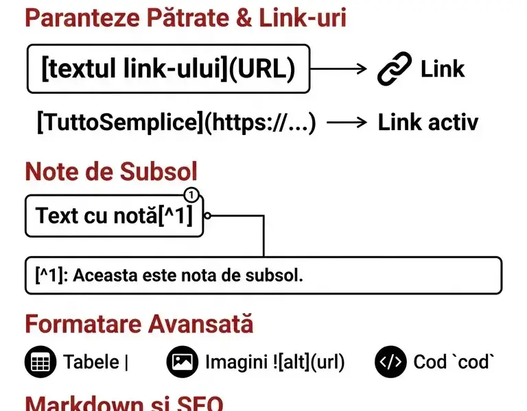 Infografica: Markdown: Formatarea textului cu paranteze pătrate