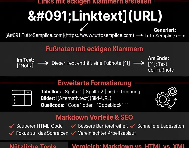 Infografica: Markdown: Textformatierung mit eckigen Klammern