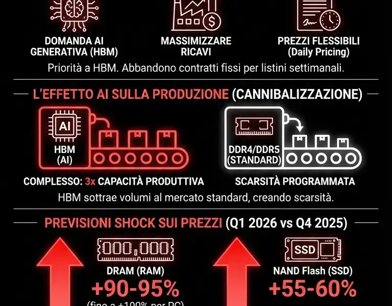 Infografica: Memorie, prezzi alle stelle nel 2026: stop agli sconti su RAM e SSD