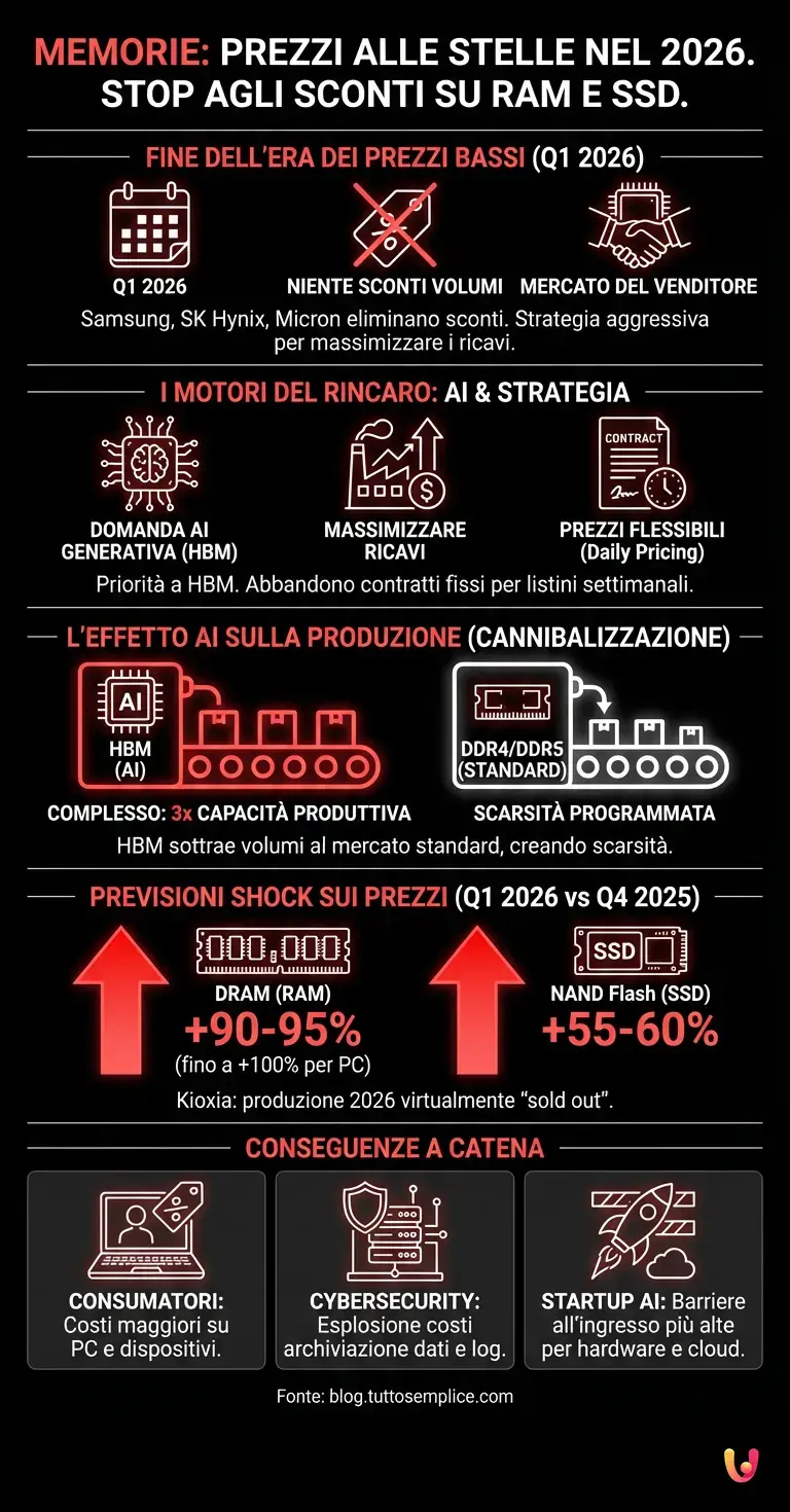 Memorie, prezzi alle stelle nel 2026: stop agli sconti su RAM e SSD - Infografica riassuntiva